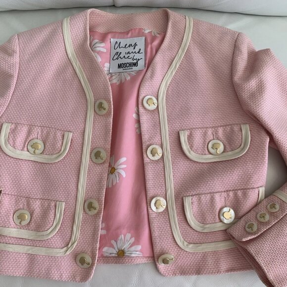 MOSCHINO Couture Italy Pink Jacket IVORY WHITE HEART TRIM USA 4 IT38 BOLERO - Picture 2 of 16